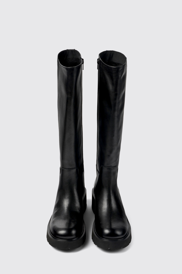 Overhead view of Milah Black leather high-boots for women