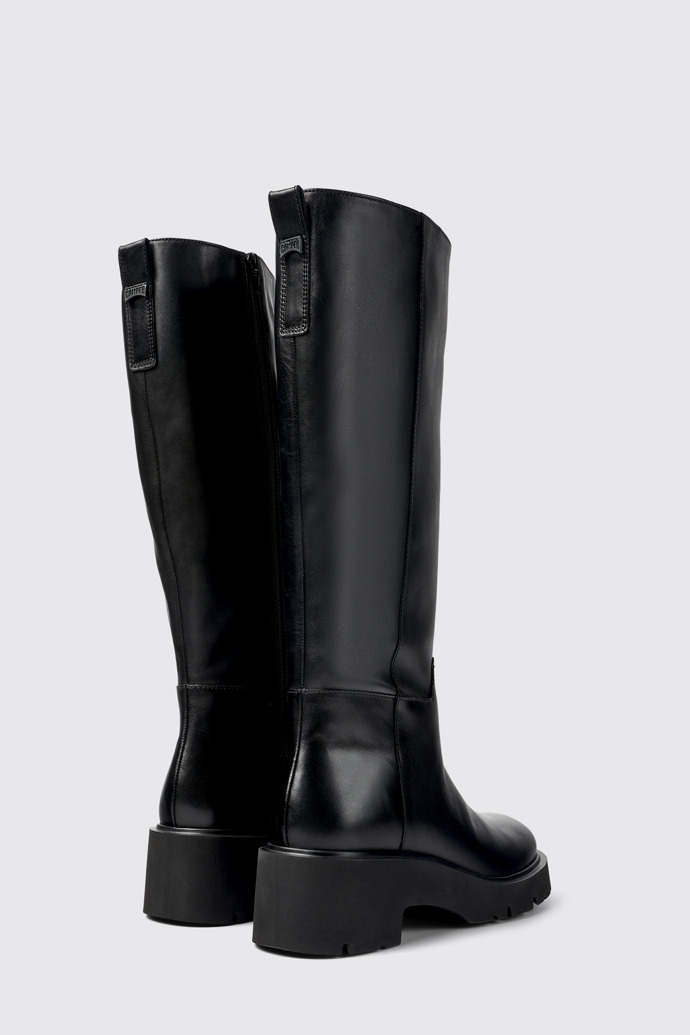 Back view of Milah Black leather high-boots for women