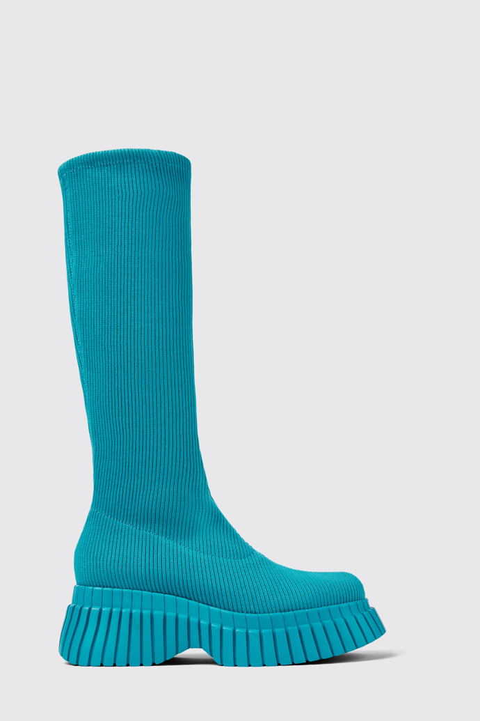 Side view of BCN TENCEL® Blue textile boots for women