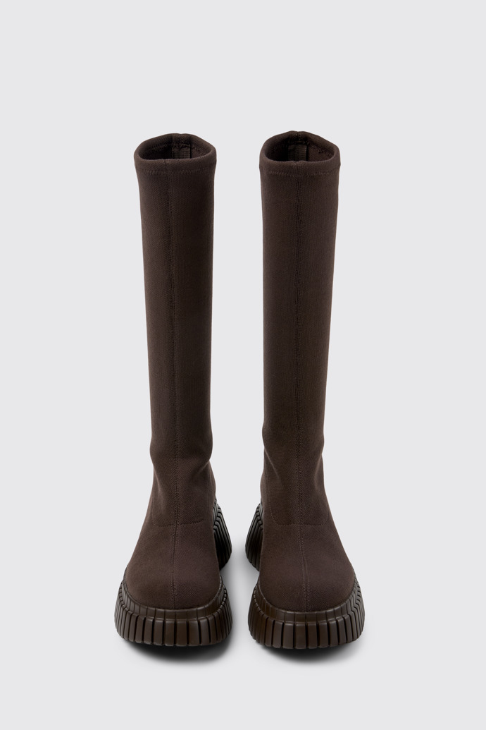 Overhead view of BCN TENCEL® Brown textile boots for women