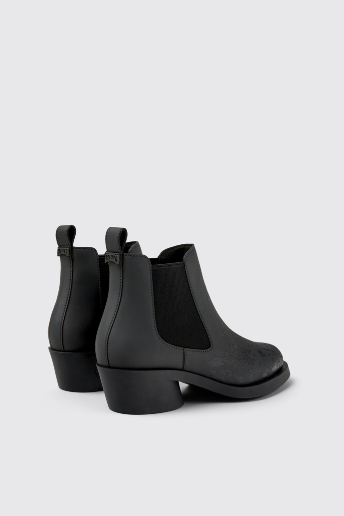 Back view of Bonnie Gray and black leather ankle boots for women