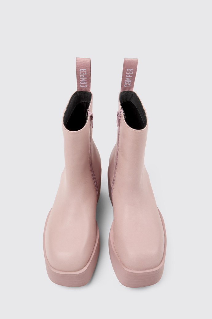 Overhead view of Billie Pink leather boots for women