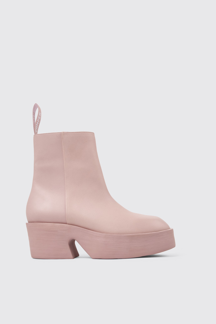 Side view of Billie Pink leather boots for women