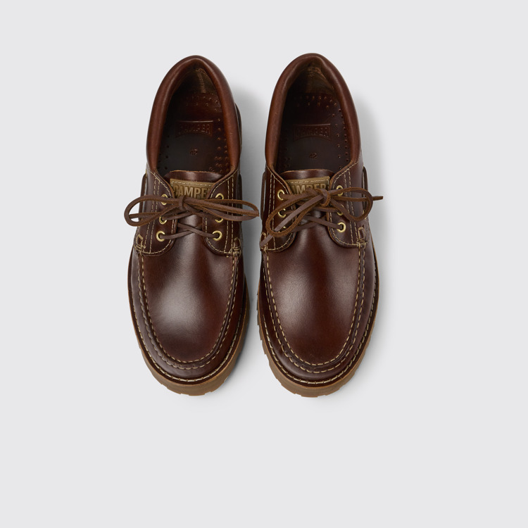 Overhead view of Nautico Brown Leather Moccasin Shoes for Men.