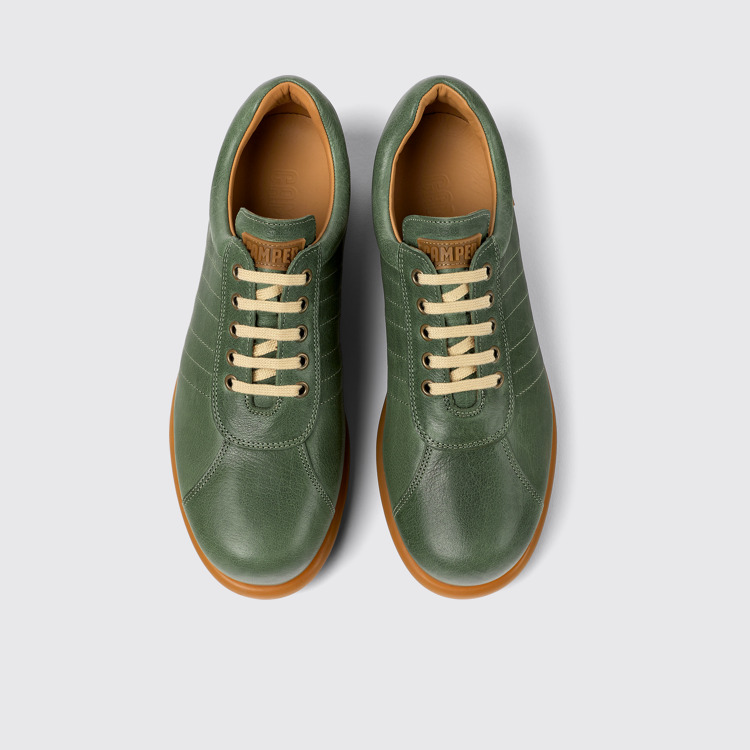 Overhead view of Pelotas Green vegetable tanned leather shoes for men