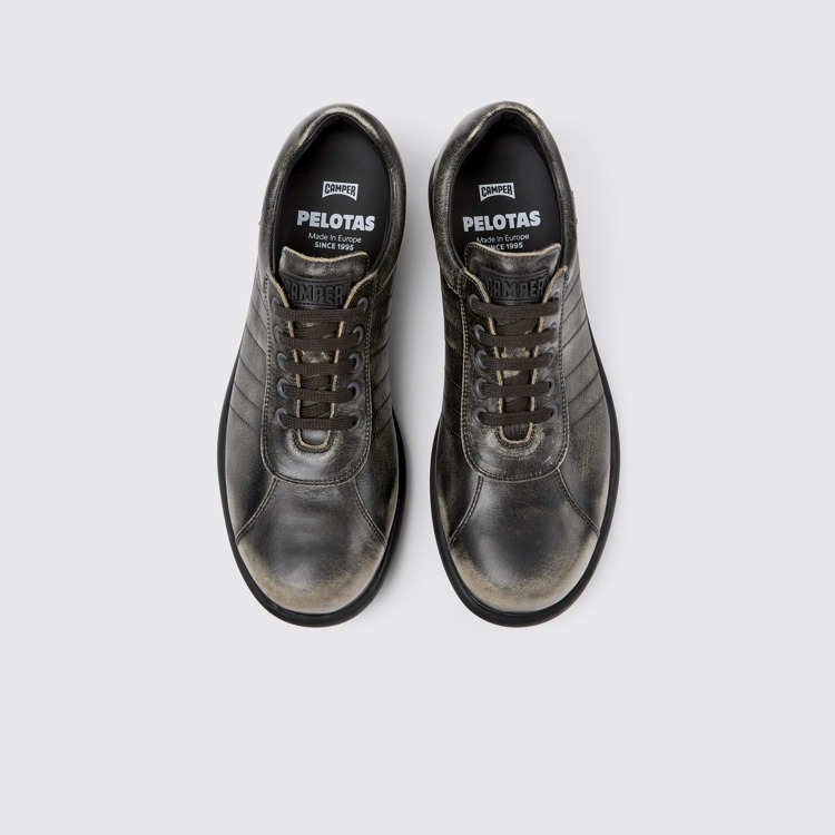 Overhead view of Pelotas Gray leather shoes for men