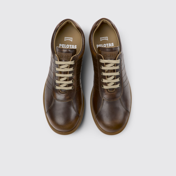 Overhead view of Pelotas Brown Leather Shoes for Men.