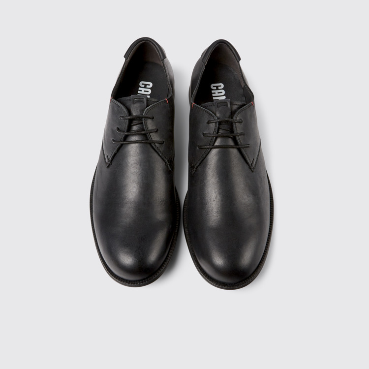 Overhead view of Mil Black leather lace-up shoes for men