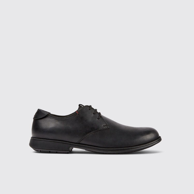 Side view of Mil Black leather lace-up shoes for men