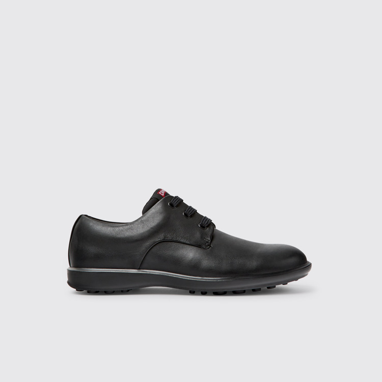 Side view of Atom Work Black leather blucher shoes