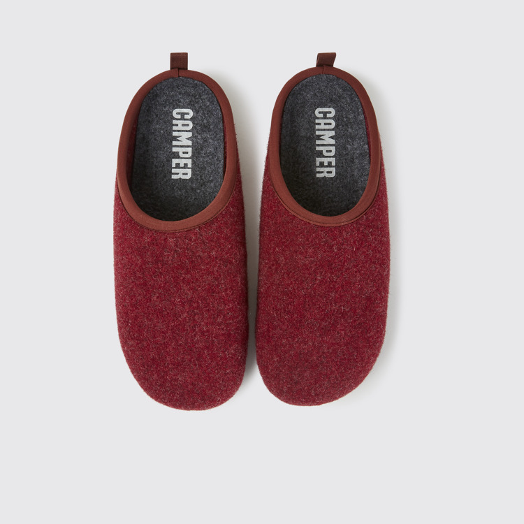 Overhead view of Wabi Burgundy wool men’s slippers