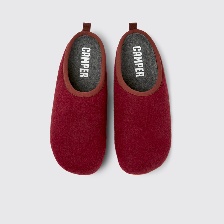 Overhead view of Wabi Burgundy wool slippers for men