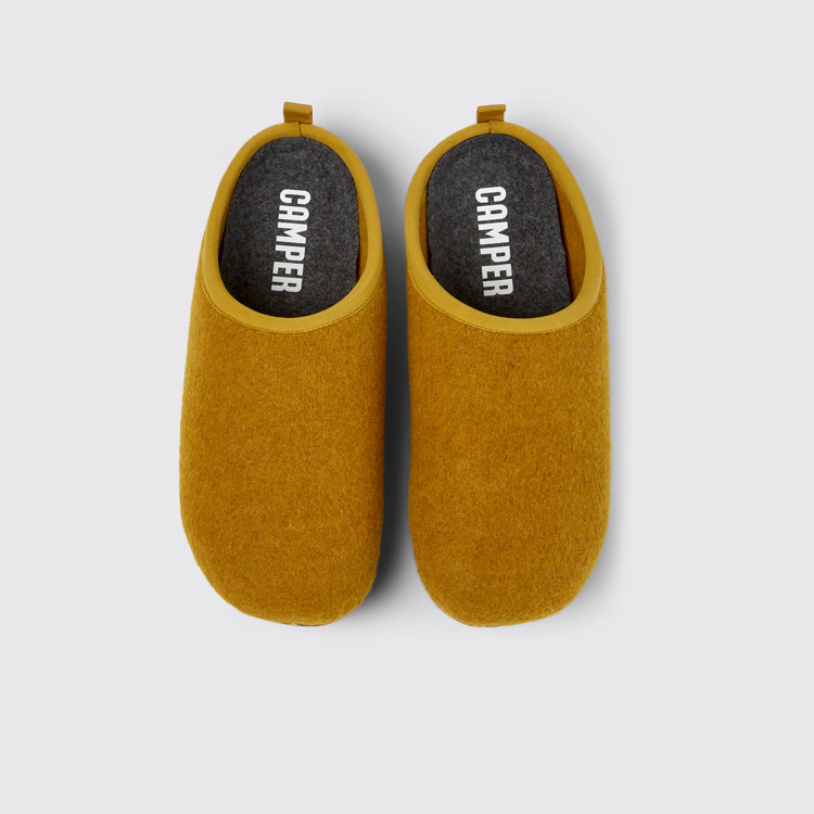 Overhead view of Wabi Yellow wool slippers for men