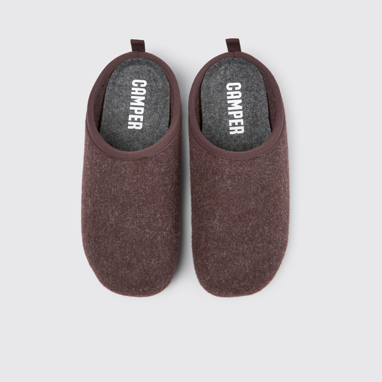 Overhead view of Wabi Burgundy wool slippers for men