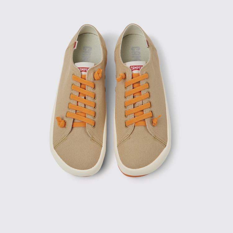 Overhead view of Peu Rambla Beige recycled cotton sneakers for men