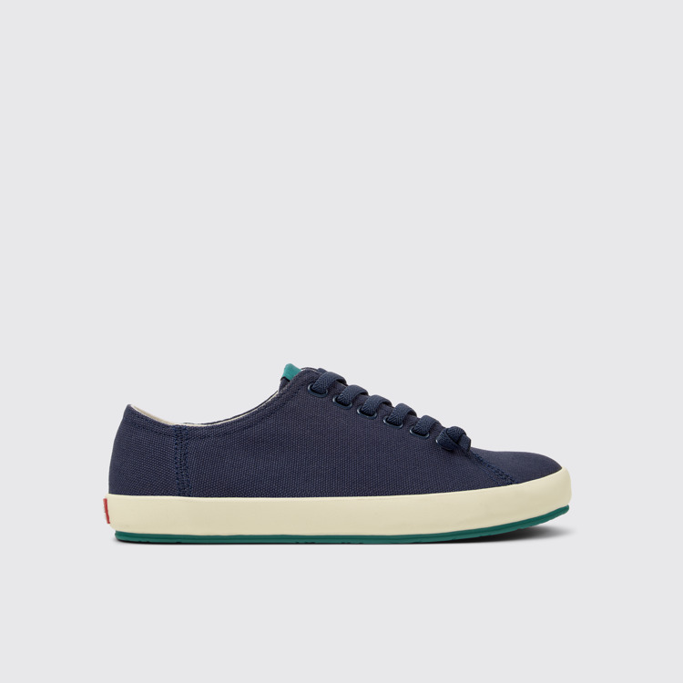 Side view of Peu Rambla Blue Recycled Cotton Sneakers for Men.