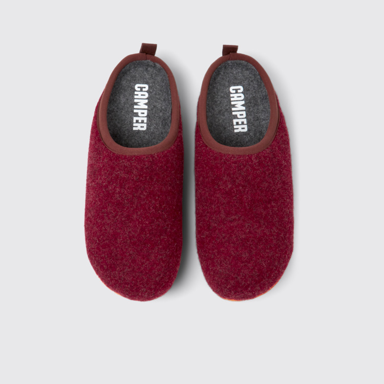 Overhead view of Wabi Burgundy wool slippers for women