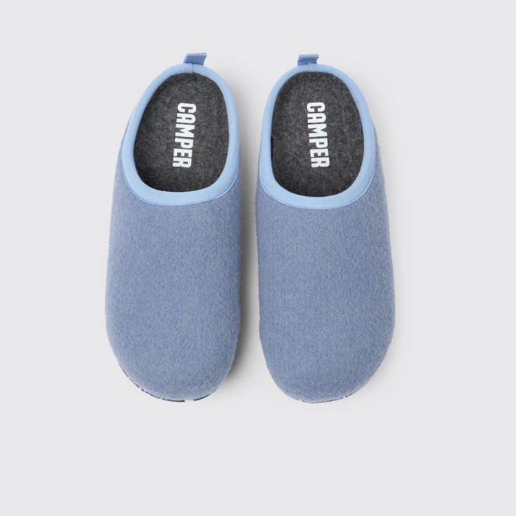 Overhead view of Wabi Blue wool slippers for women