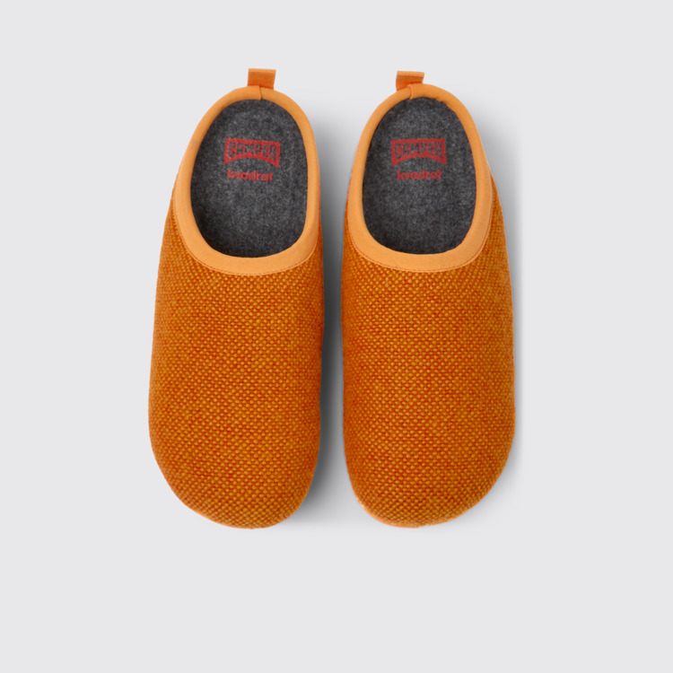 Overhead view of Wabi Orange wool and viscose slippers for women