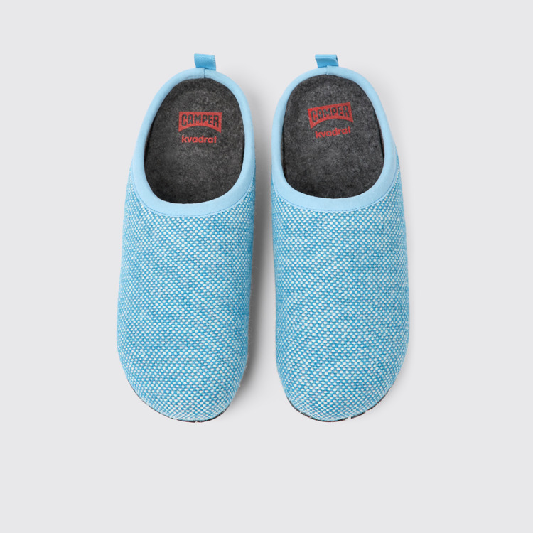 Overhead view of Wabi Blue wool and viscose slippers for women