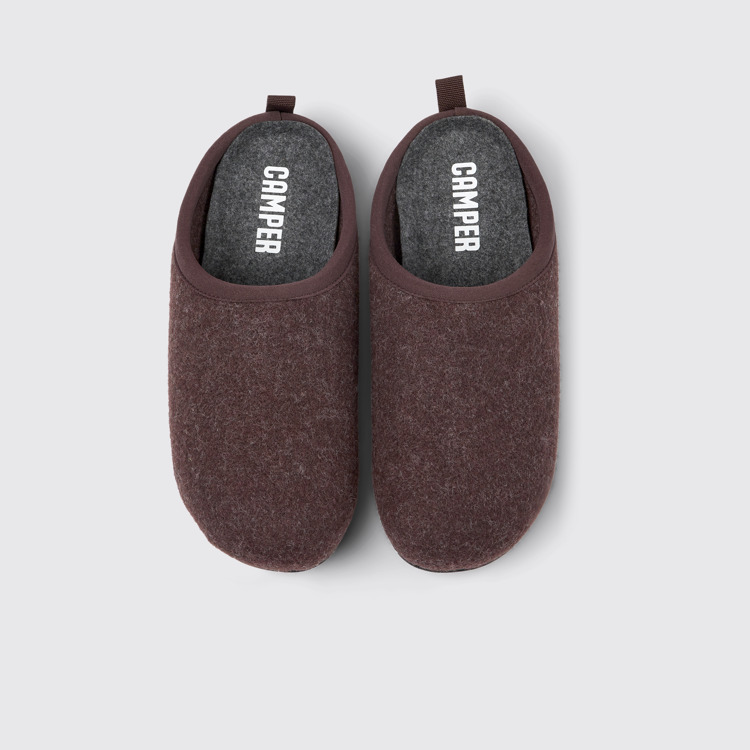 Overhead view of Wabi Burgundy wool slippers for women