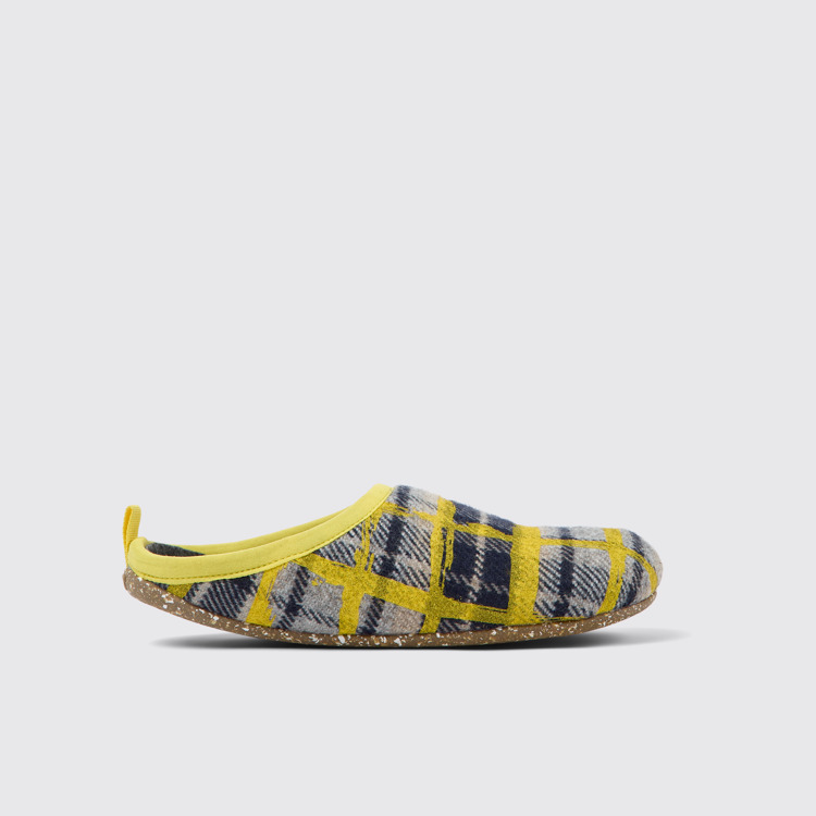 Side view of Wabi Yellow multicolored recycled wool slippers for women