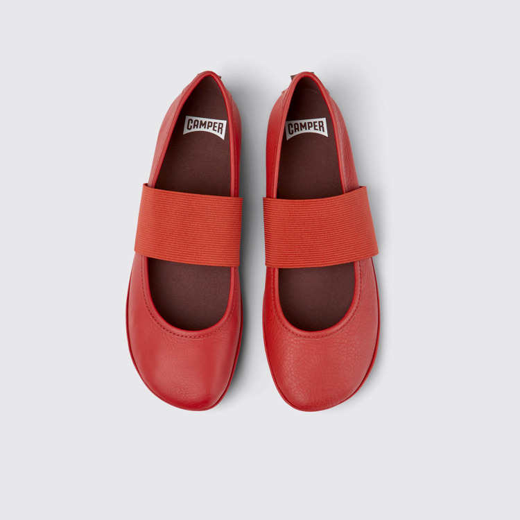 Overhead view of Right Red leather shoes for women