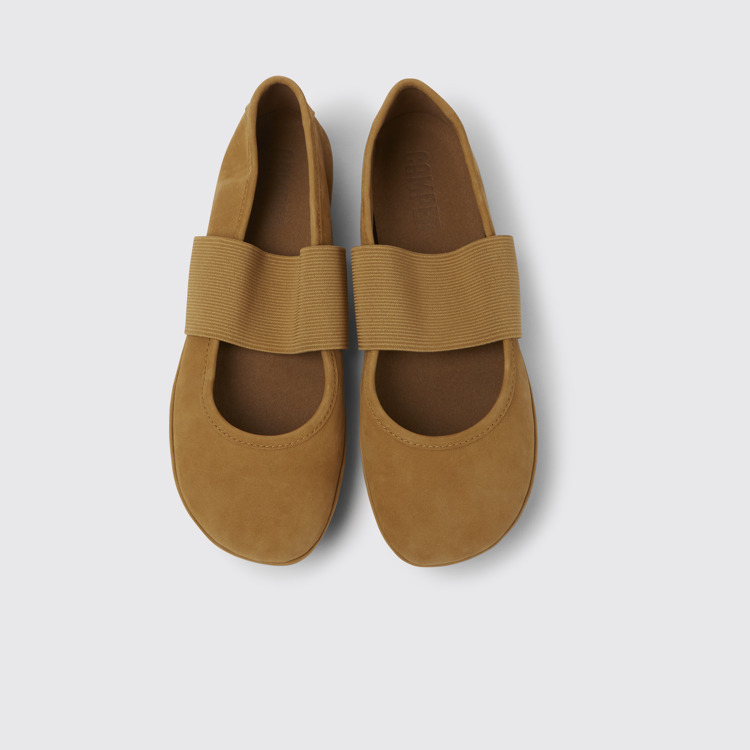 Overhead view of Right Brown nubuck shoes for women