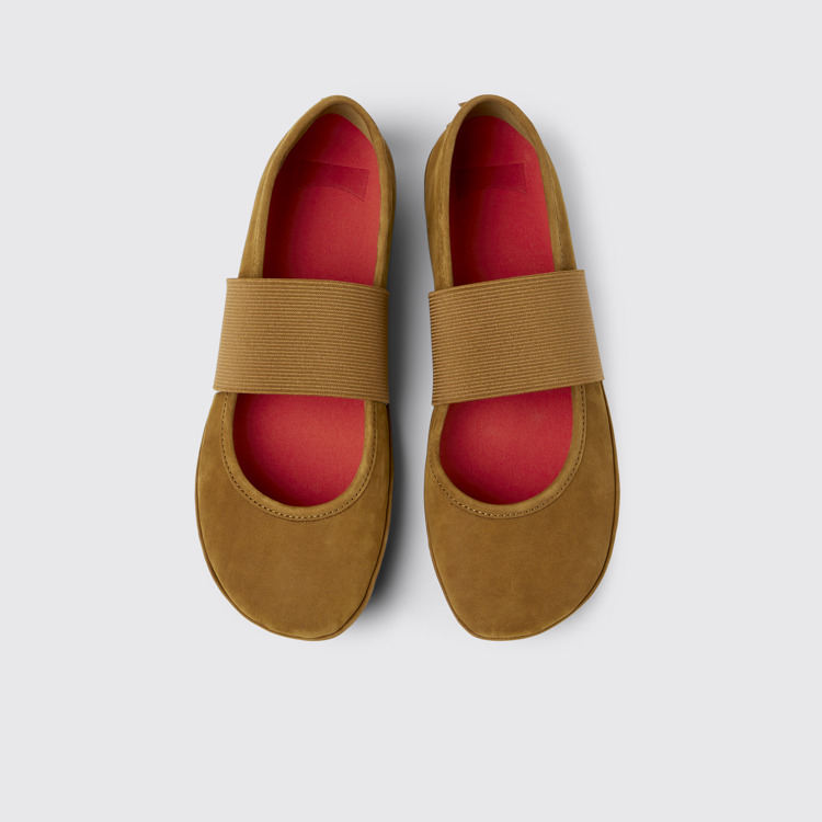 Overhead view of Right Brown nubuck ballerina flats for women