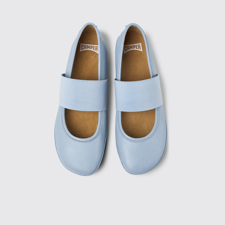 Overhead view of Right Blue leather ballerinas for women