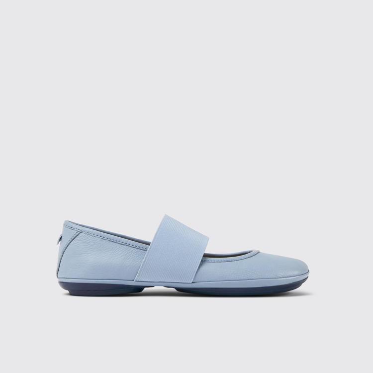 Side view of Right Blue leather ballerinas for women