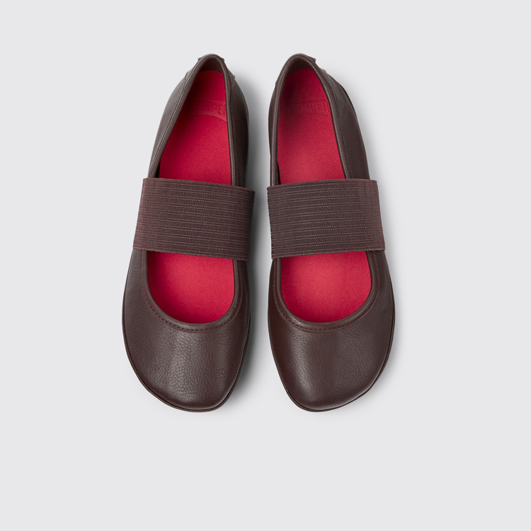 Overhead view of Right Burgundy leather ballerinas for women