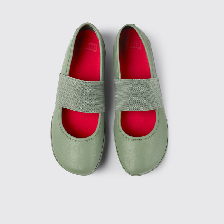 Overhead view of Right Green leather ballerinas for women