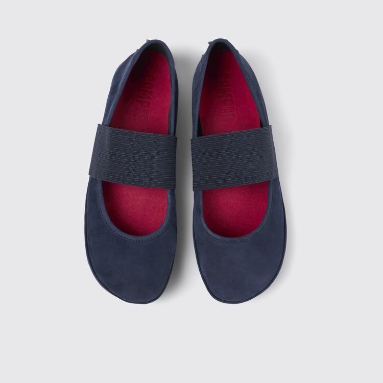 Overhead view of Right Blue Nubuck Ballerina for Women.