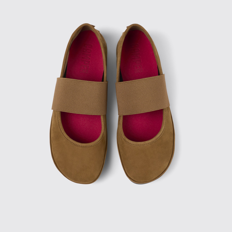 Overhead view of Right Brown Nubuck Ballerina for Women.