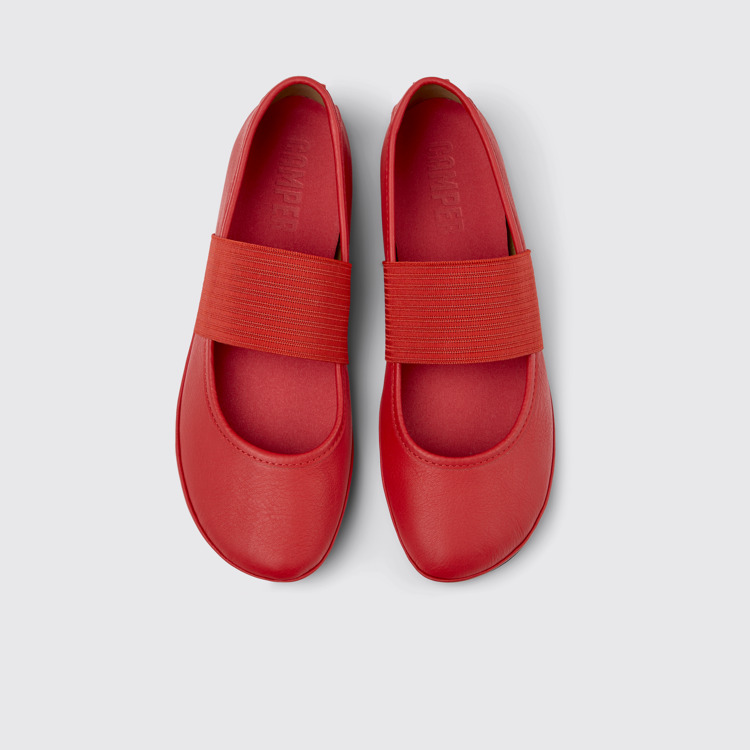 Overhead view of Right Red Leather Ballerina for Women.