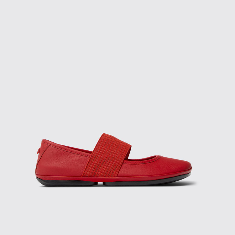 Side view of Right Red Leather Ballerina for Women.