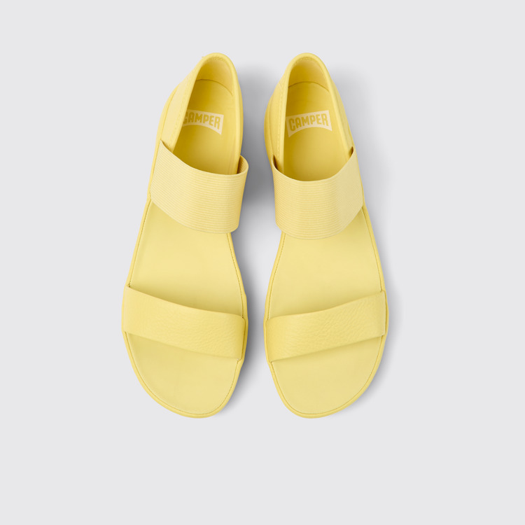 Overhead view of Right Yellow leather sandals for women