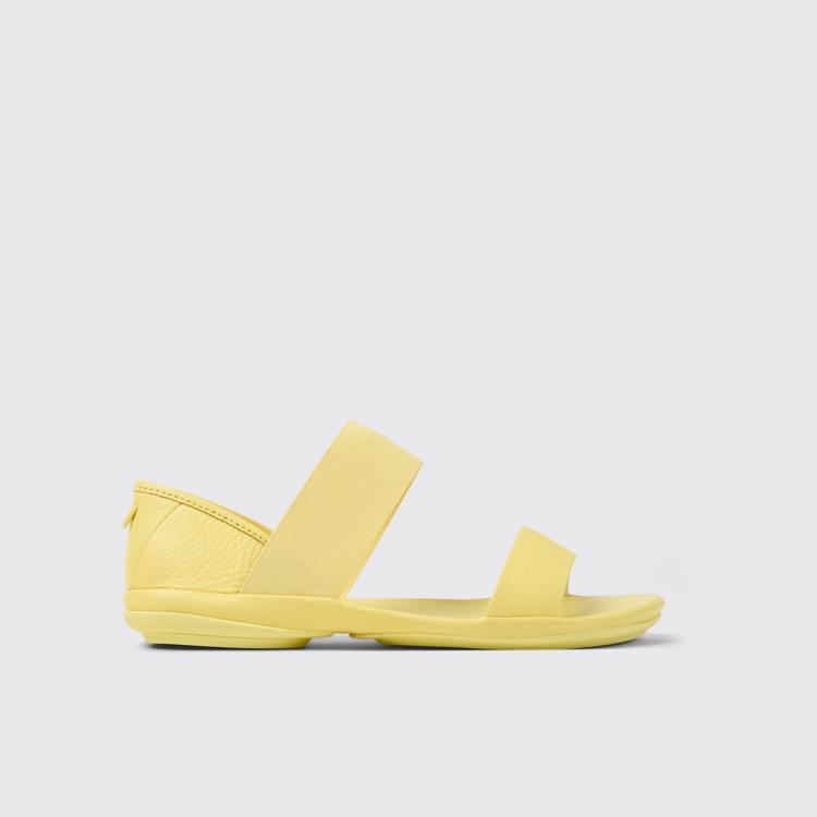 Side view of Right Yellow leather sandals for women