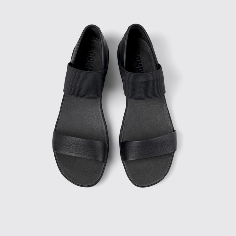 มุมมองด้านบนของ Right Black Leather Women's Sandal.