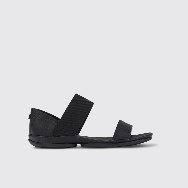 มุมมองด้านข้างของ Right Black Leather Women's Sandal.