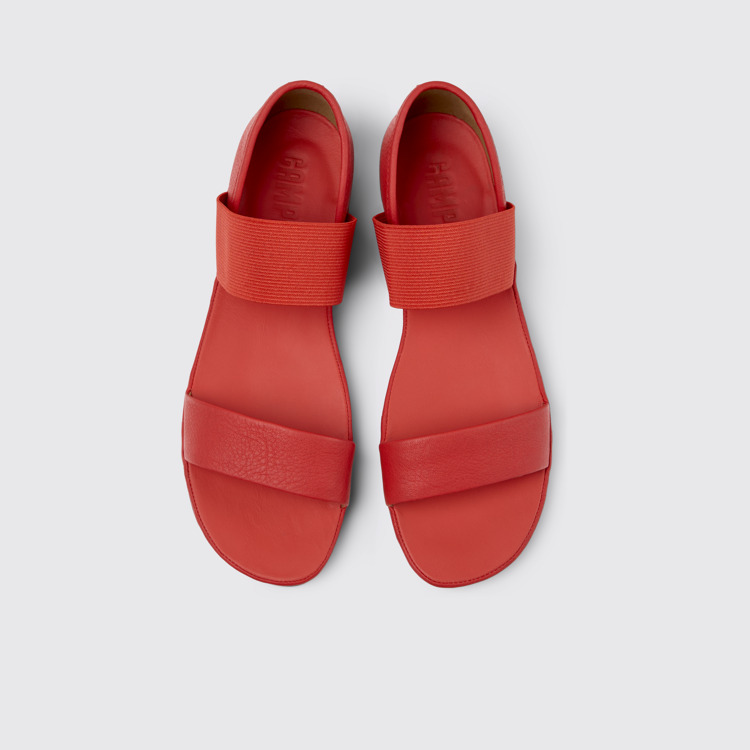 Overhead view of Right Red Leather Sandals for Women.