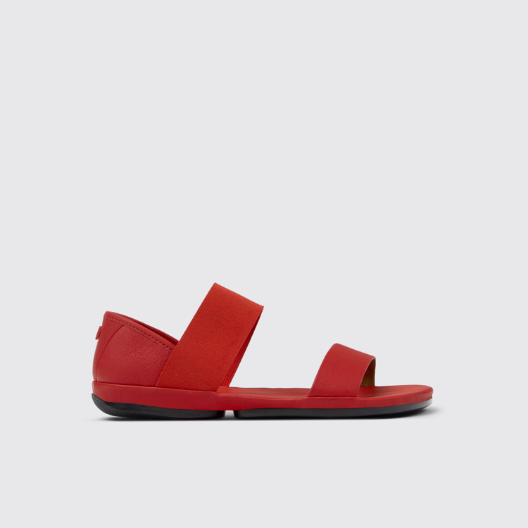 Side view of Right Red Leather Sandals for Women.