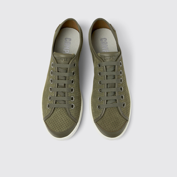 Overhead view of Uno Green nubuck and leather sneakers for women