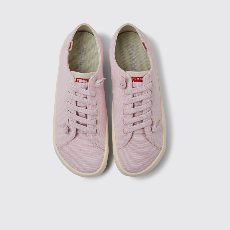 Overhead view of Peu Rambla Pink recycled cotton sneakers for women