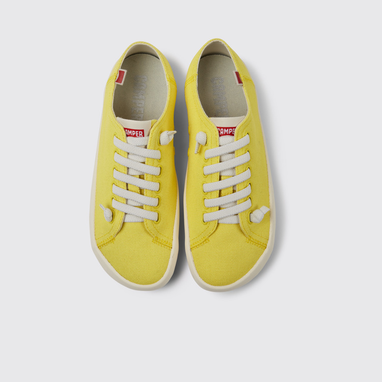 Overhead view of Peu Rambla Yellow recycled cotton sneakers for women