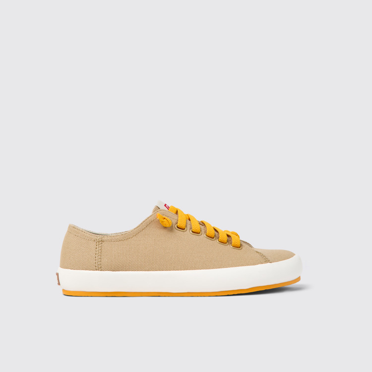 Side view of Peu Rambla Beige textile sneakers for women