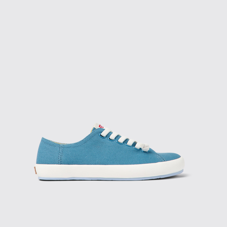 Side view of Peu Rambla Blue textile sneakers for women