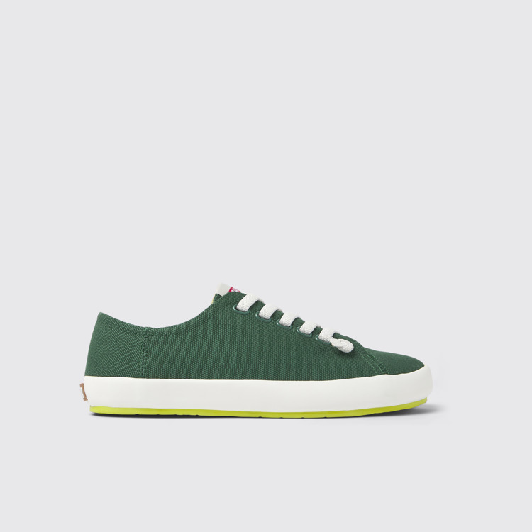 Side view of Peu Rambla Green textile sneakers for women