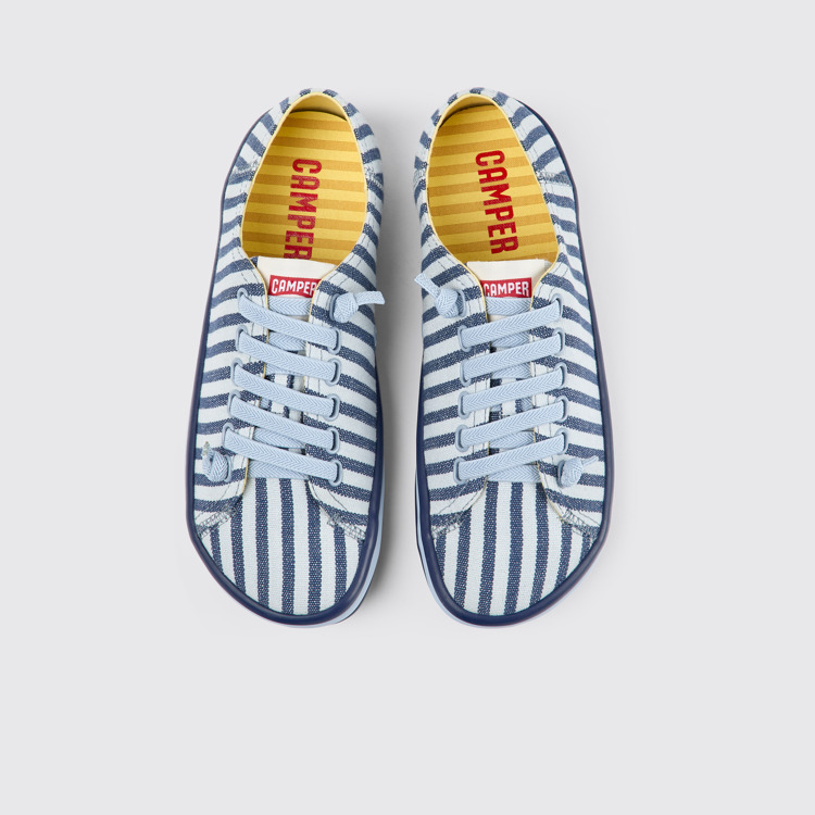 Overhead view of Peu Rambla Blue and white textile sneakers for women